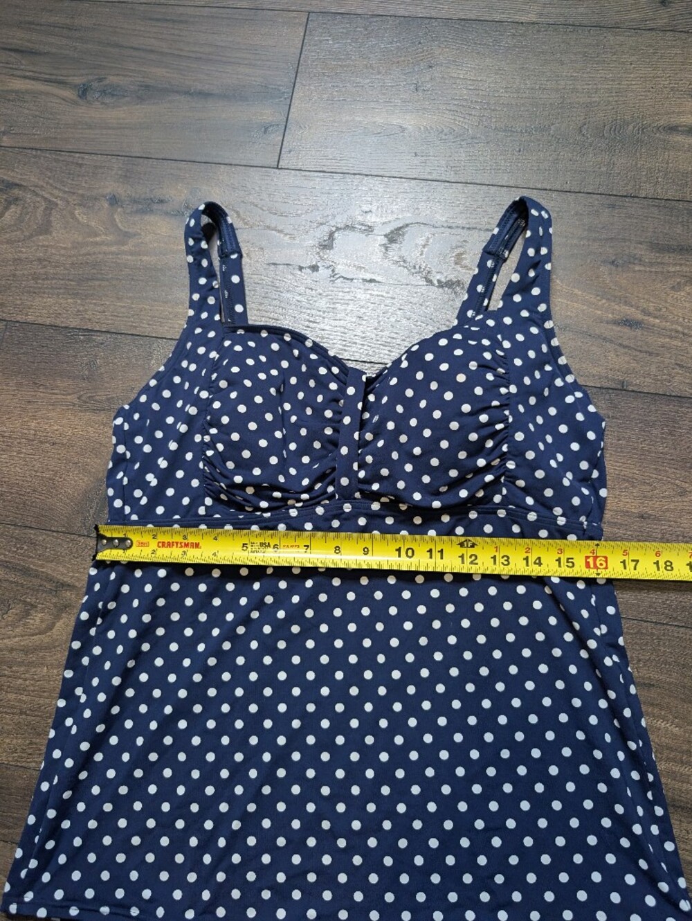 Lands' End Navy and White Polka Dot Tankini Camisole Size 14D - Picture 2 of 7
